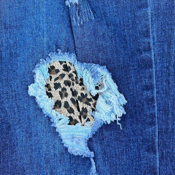 Misslook Womens Straight Leg Jeans Blue Leopard Print Distressed Cuffed Small - Picture 6 of 10